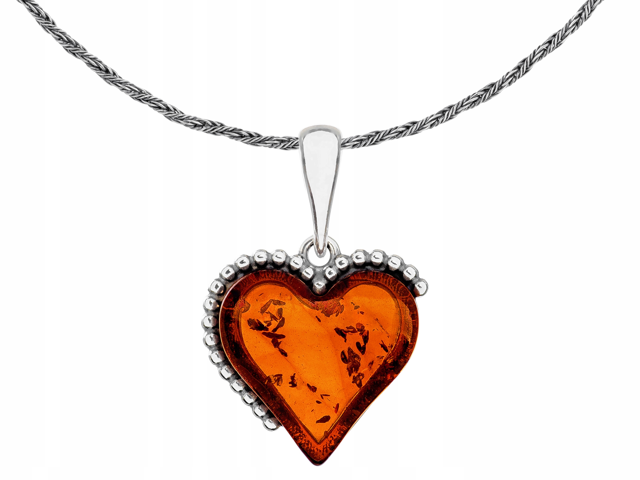 Krátký stříbrný oxidovaný dámský náhrdelník Srdce jantar Stříbro Choker 32