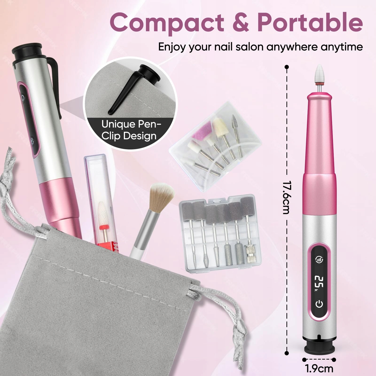 OUKZON Frezarka Do Paznokci Bezprzewodowa 12w1 Zestaw Manicure Pedicure — miniatura 7