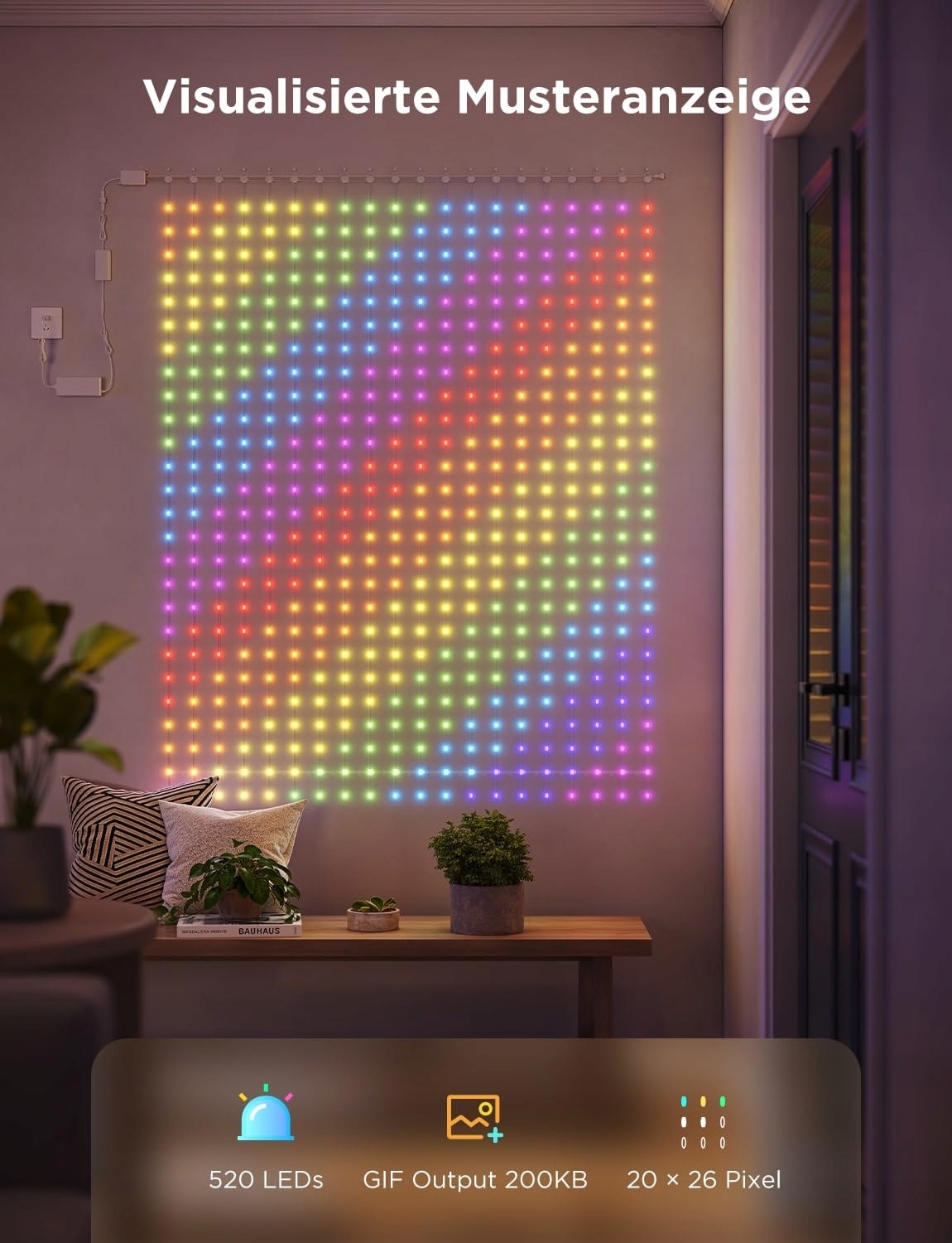GOVEE Kurtyna LED RGBIC 520 Kolorów IP65 Alexa Party Dekoracja 1,5x2m — miniatura 4