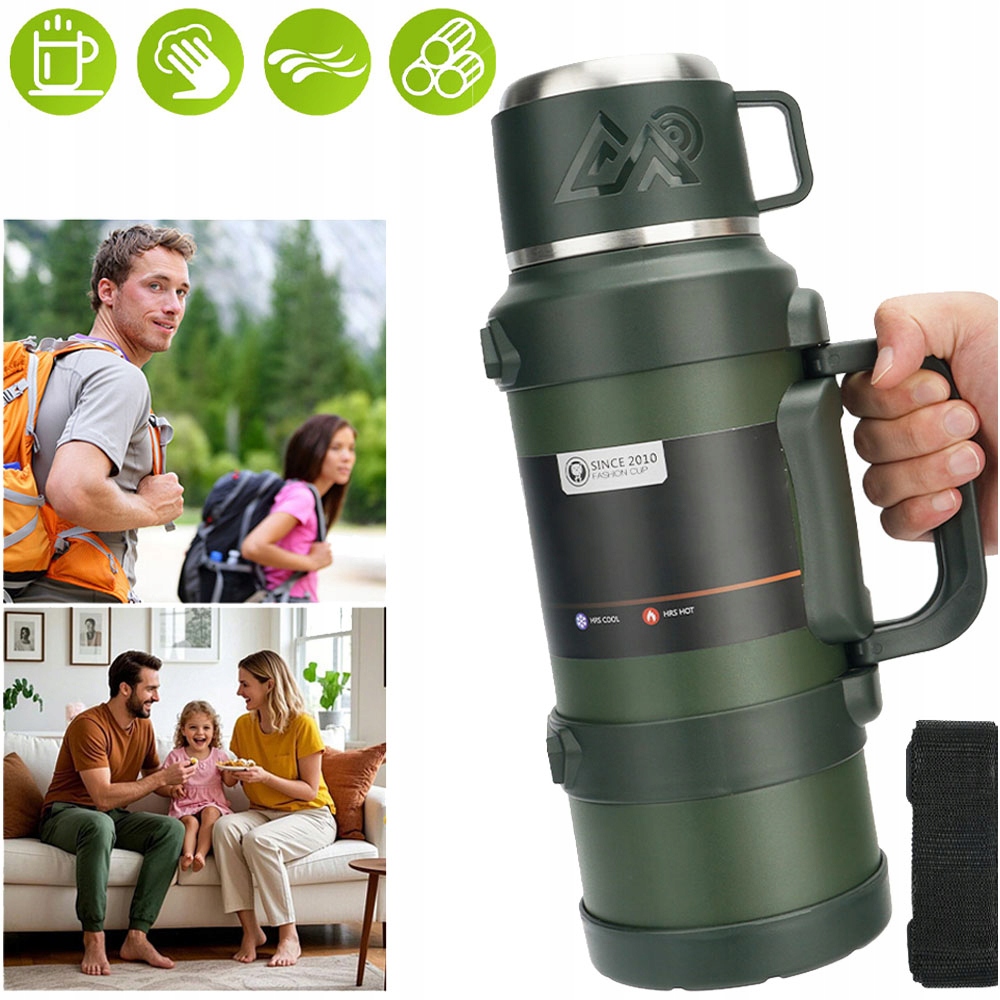 Turistická Termoska 2000 ML S Filtrem, Nerezová Ocel 316, Zelená