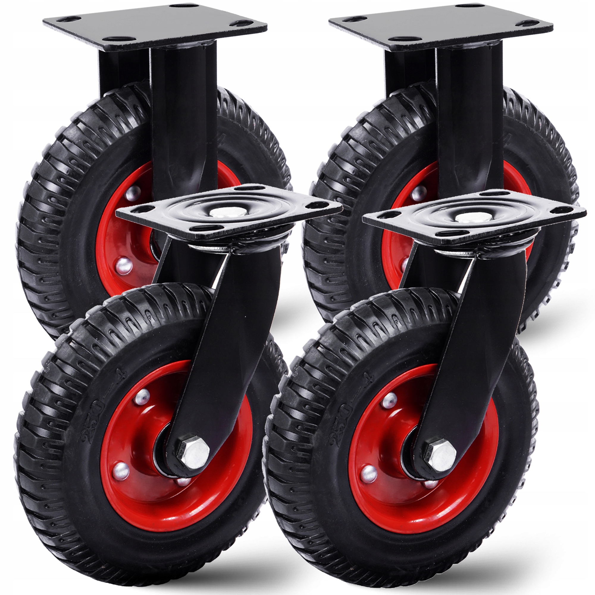 Otočné Kolo x2 Pevné x2 Sada Pro Pojízdný Vozík Silné 200 mm 930 kg Gumové
