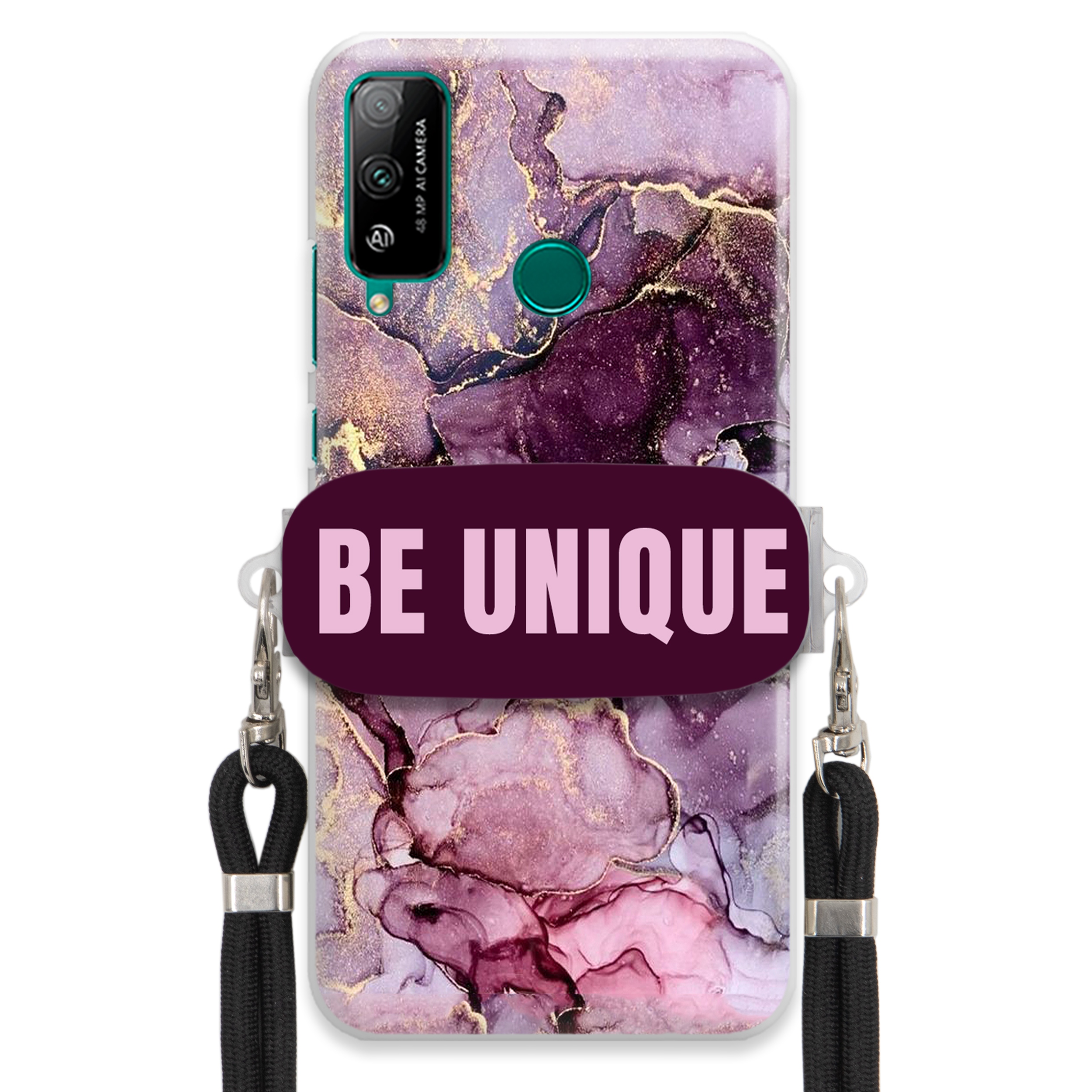 Prémiové puzdro pre Huawei Honor Play 4T Uchywt Šnúrka Čierna Fialová Mramor