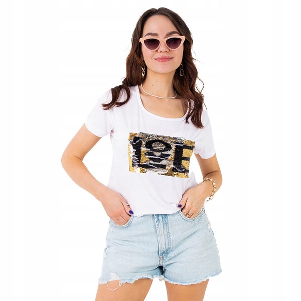 

03HCK White Biały Damski T-shirt Uniwersalny