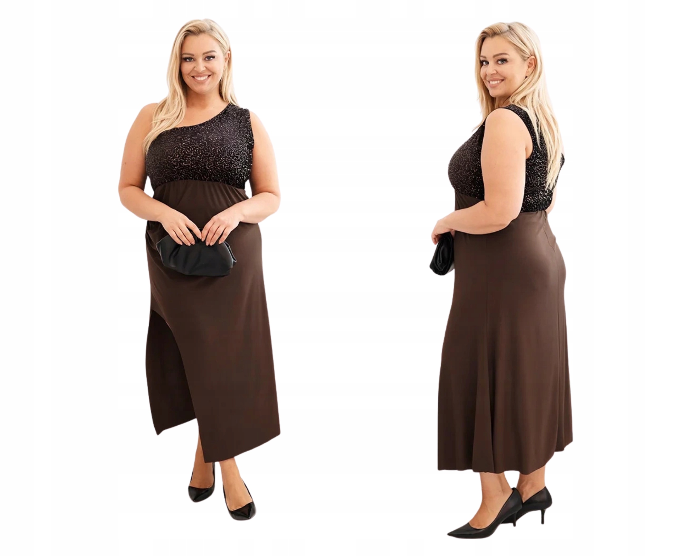 Dámské večerní Šaty na jedno rameno pro větší velikosti, hnědé