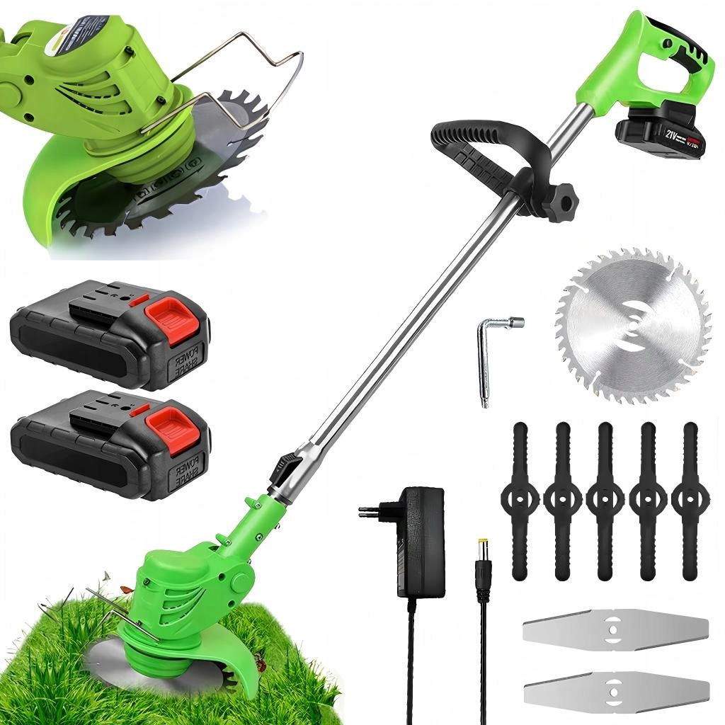 Mocny Podkaszarka Akumulatorowa 21V 2000MAH Kosiarka Ogrodowa 2 Baterie