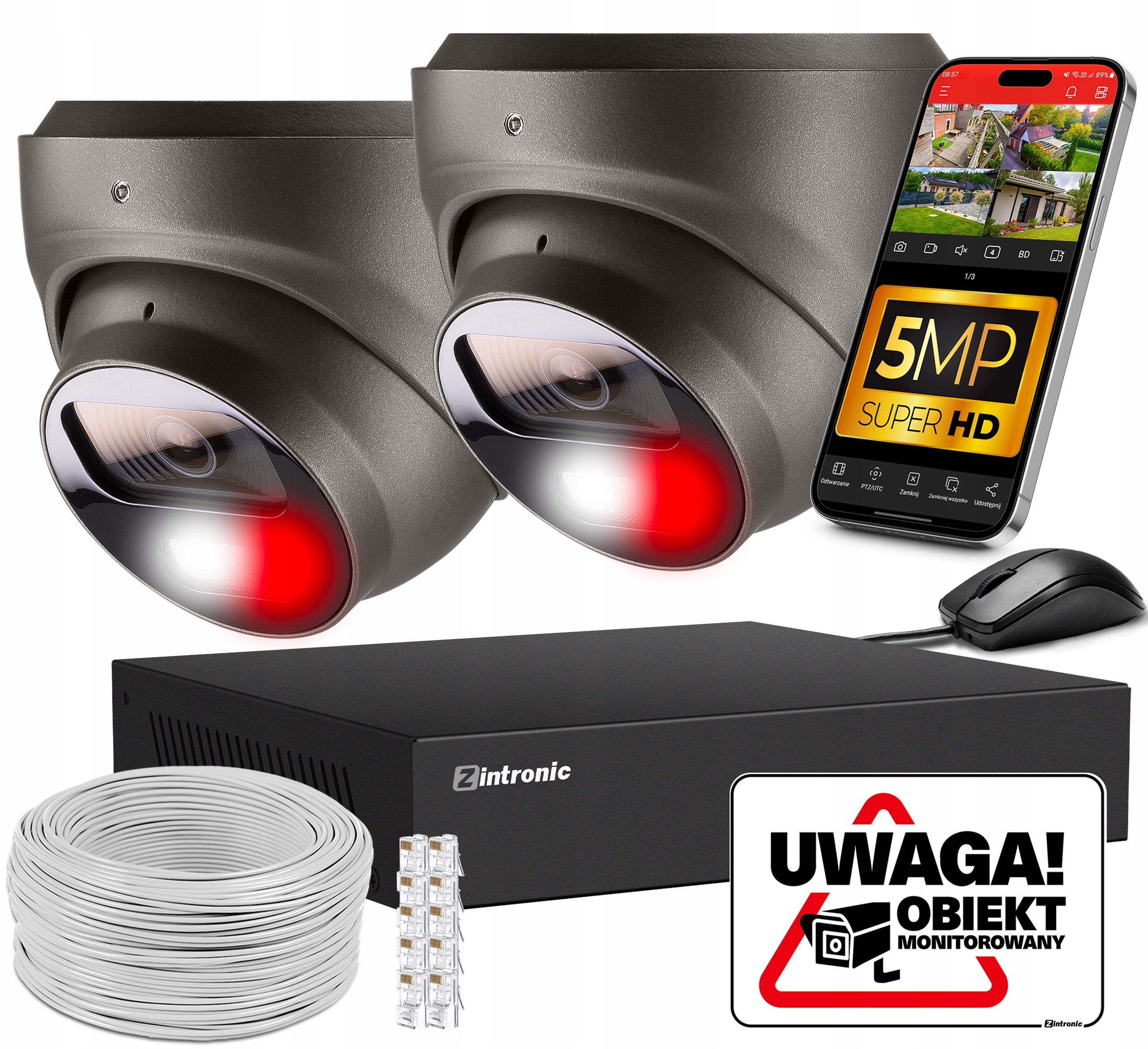 Sada na monitorovanie Poe 5MP 2 kamery D5 Sivá Dual Light Detekcia bez disku
