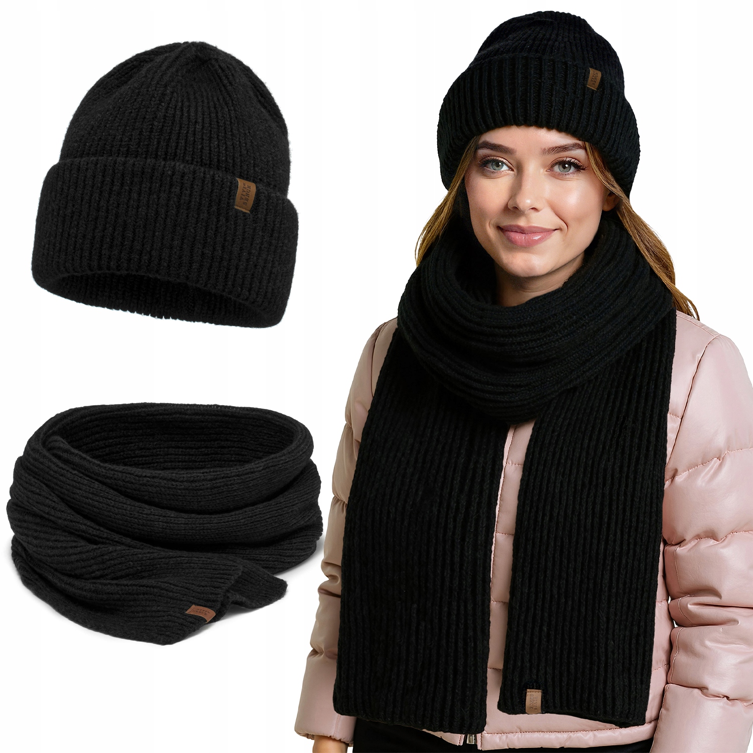 Vivisence 70113 Kmpl černý teplý komplet merino vlna Šátek Čepice