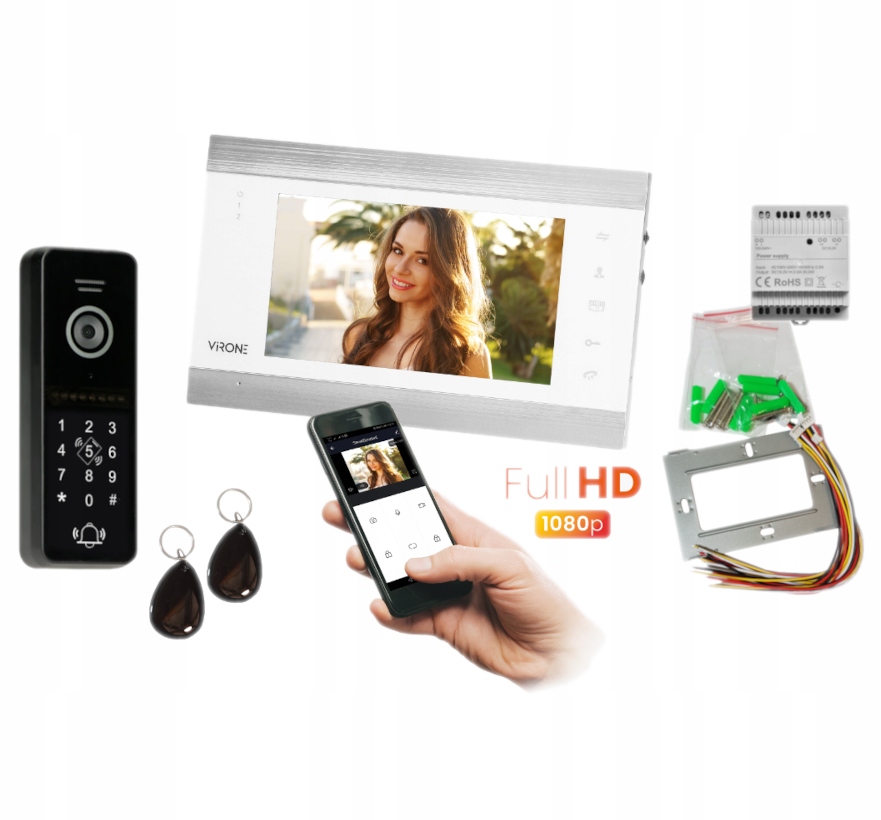 WIDEO DOMOFON CZYTNIK KOD WIFI FullHD BRAMA+FURTKA