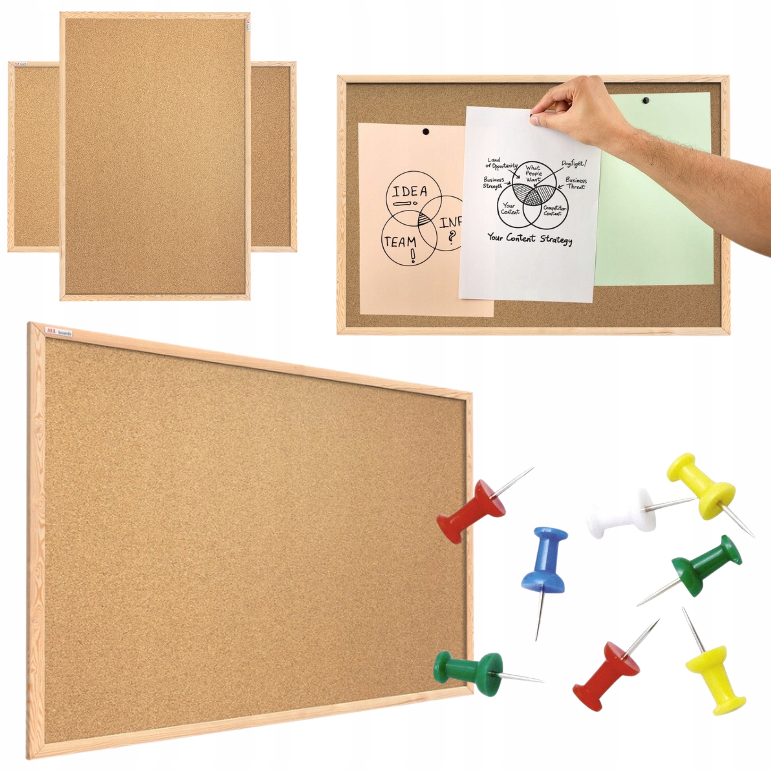 ZESTAW DUŻA TABLICA KORKOWA DREWNIANA RAMA 100x80 + PINEZKI KOMPLET GRATIS