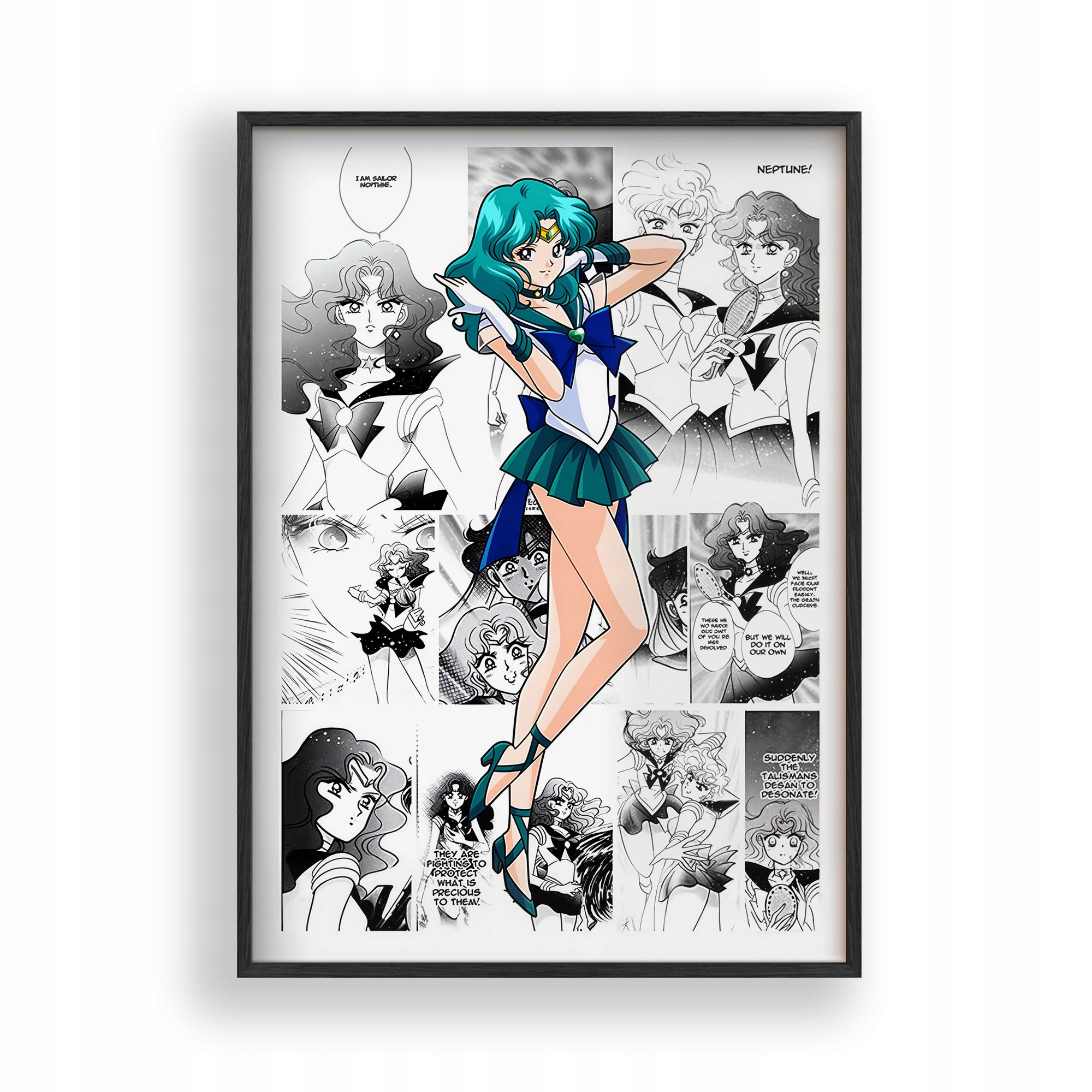Obraz Sailor Moon Neptune Anime Plakát Rámeček Dřevěný Černý 30x42 cm