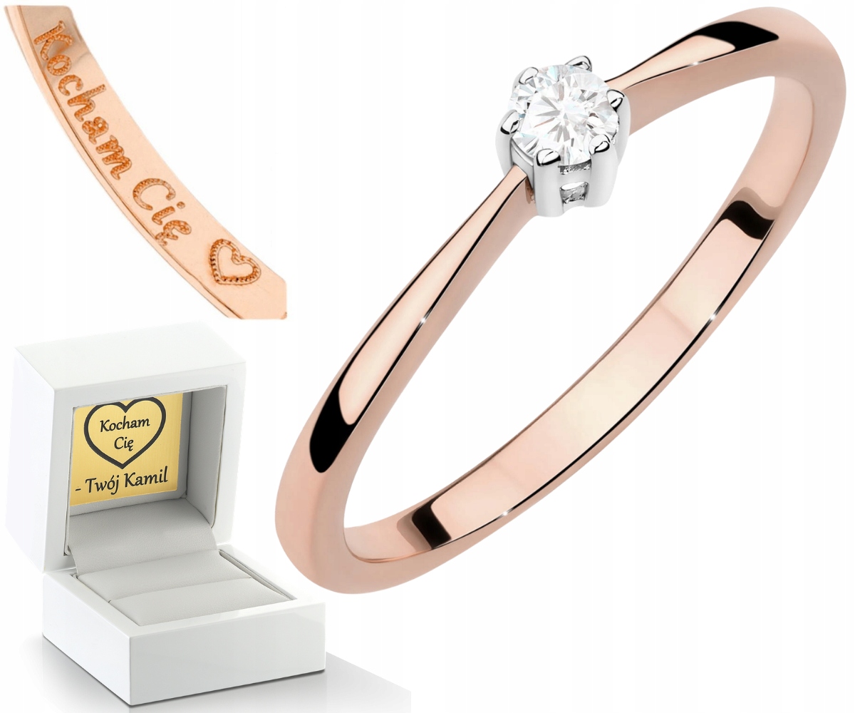 Růžové Zlato Prstýnek S Briliantem Gravírování 585 Bonus Dárek