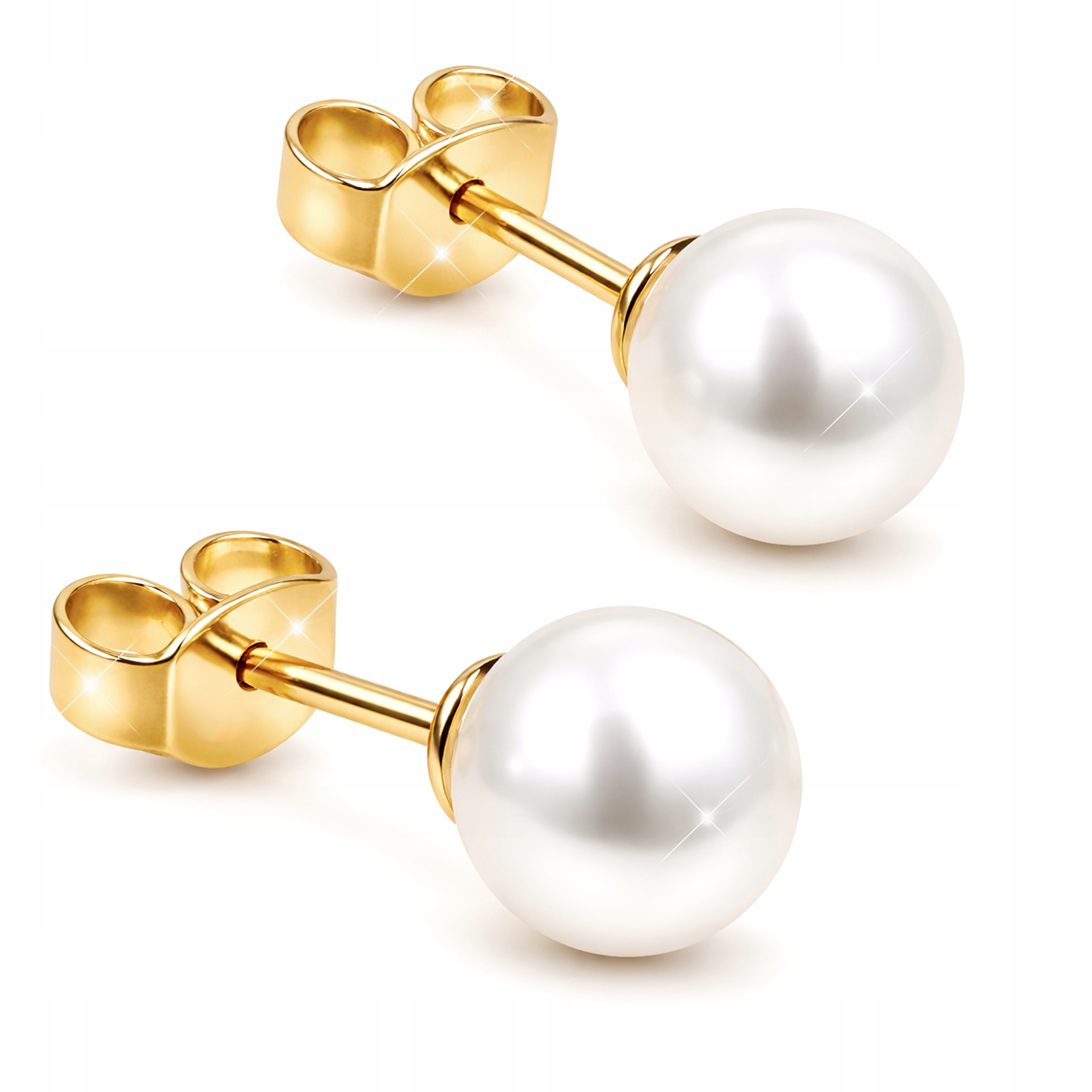 Zlaté Náušnice Dámské Bílé Perly Přírodní Sladkovodní 8mm Stříbro 925