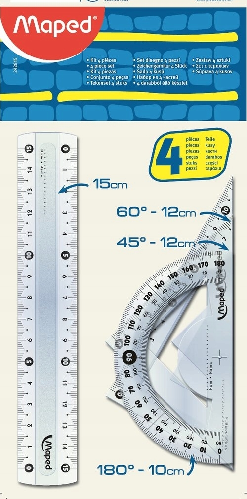 

Zestaw start mini linijka 15 cm. 2 ekierki kątomi