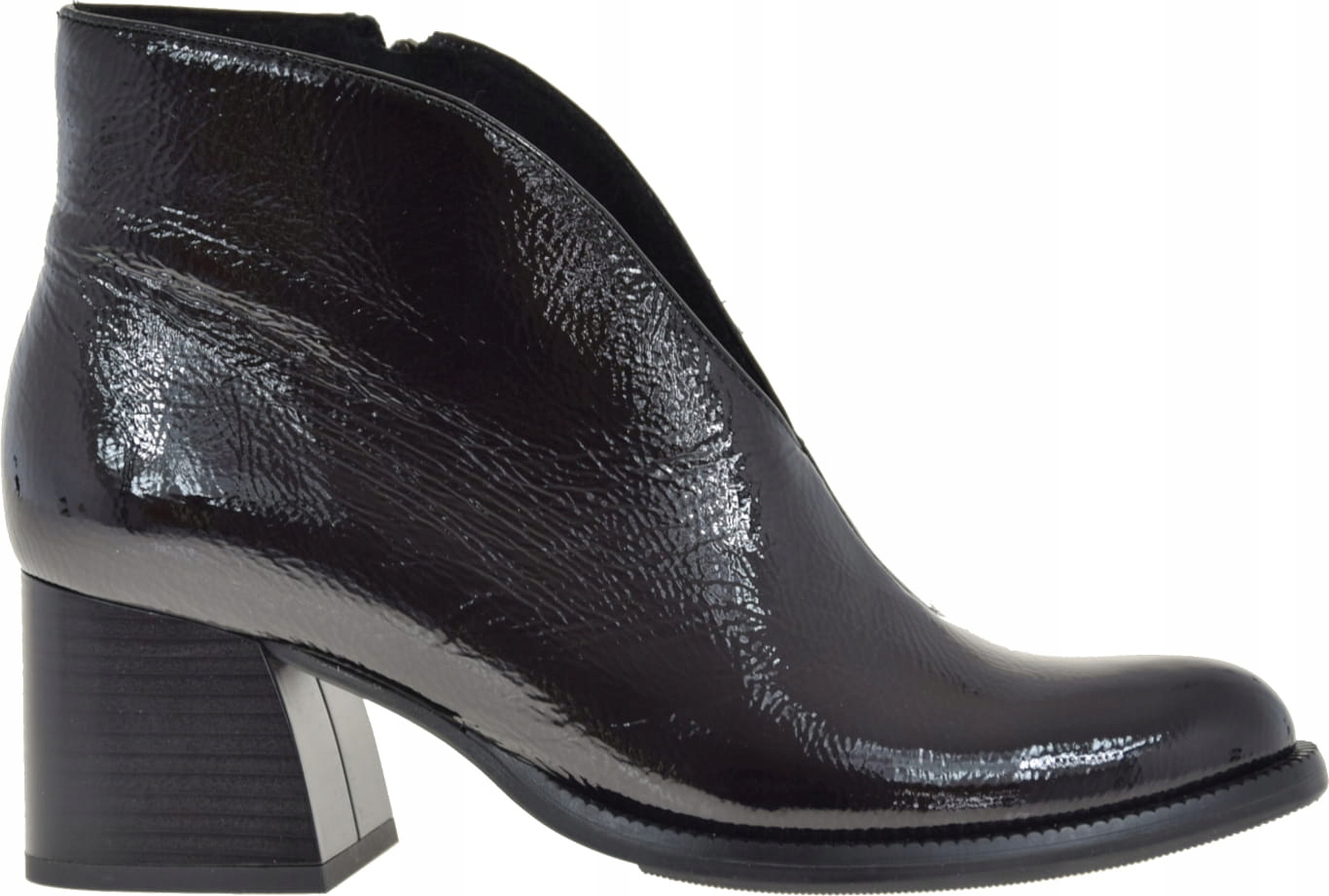 ELEGANCKIE DAMSKIE BOTKI ACORD 3620 CZARNE SKÓRA LAKIEROWANA OCIEPLANE R.41