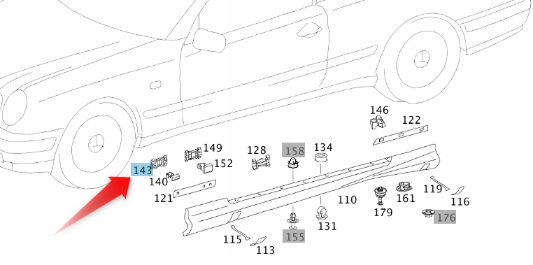 SPINKA LISTWY BOCZNEJ W202 W210 C208 MERCEDES