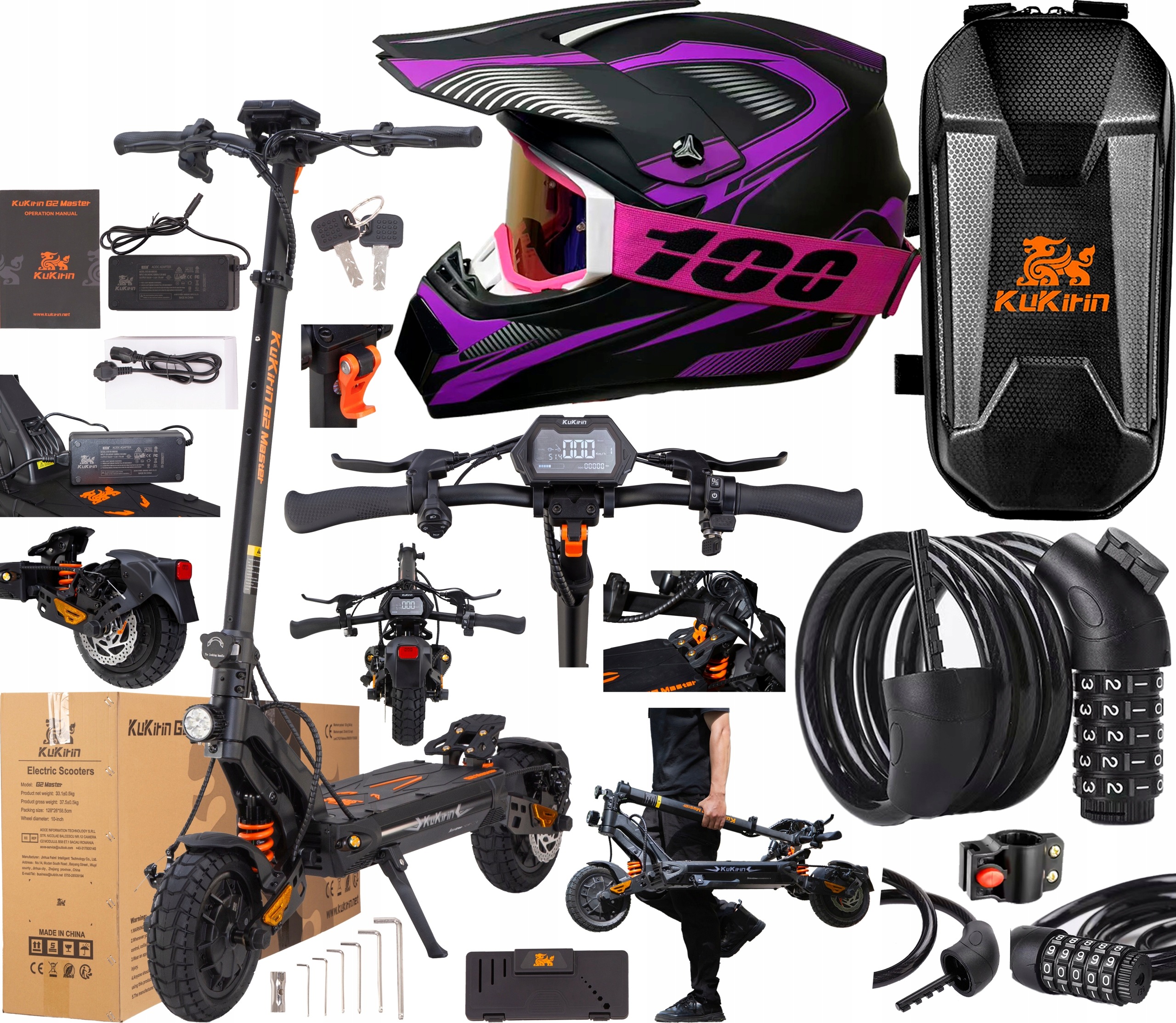 KuKirin G2 Master 2000W 52V 20,8AH 60KM/H 70KM 10" Terénní +3 dárky