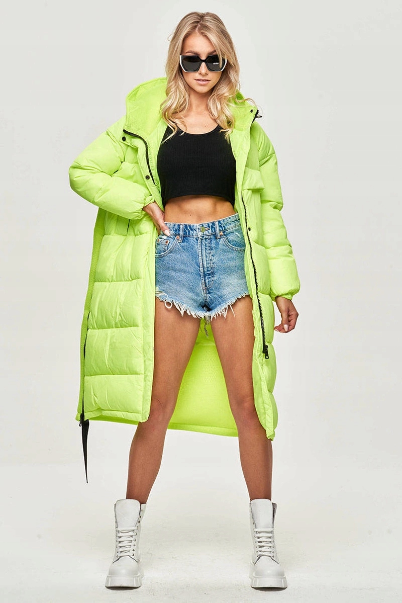 Dlouhá Kabátová Bunda JIN-210 Žlutá Neonová (36)