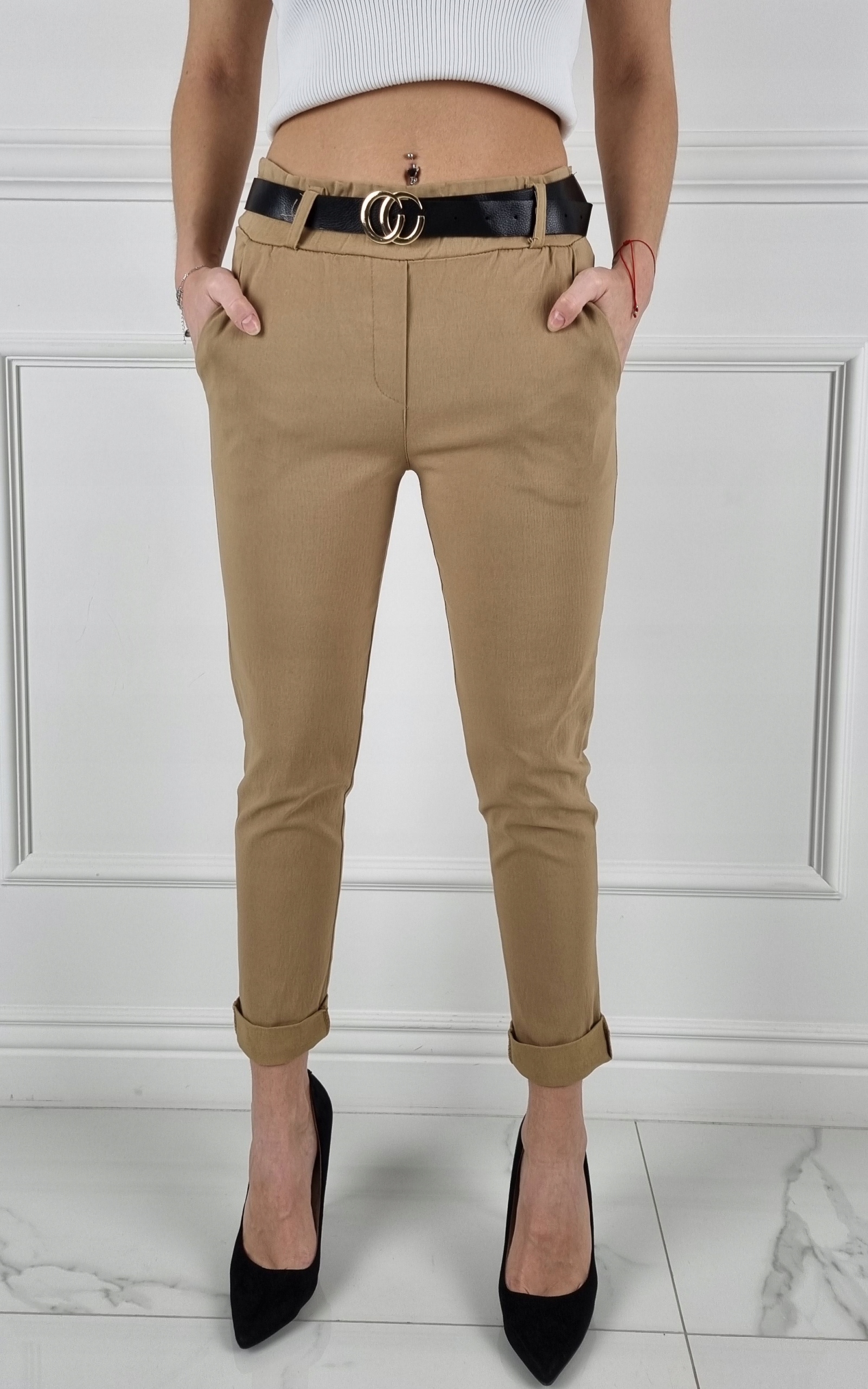 #ELASTYCZNE - SPODNIE - DAMSKIE - W GUMKĘ - PASEK# Marka inna