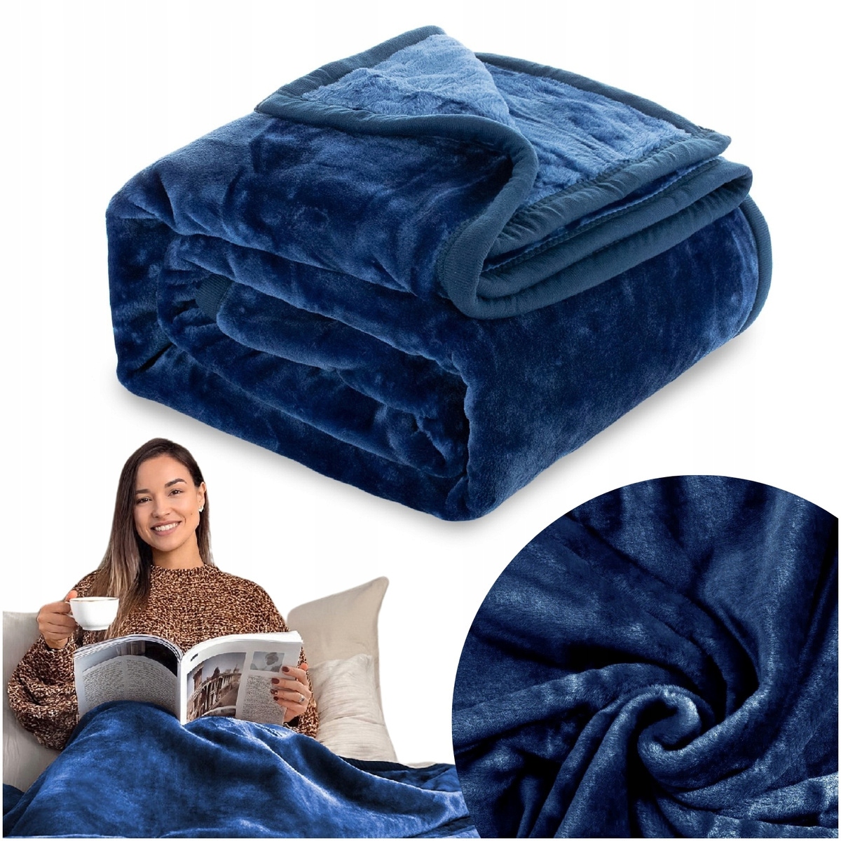 Deka 160x200 akrylová jednobarevná teplá Silná přehoz na postel Yasemin modrá