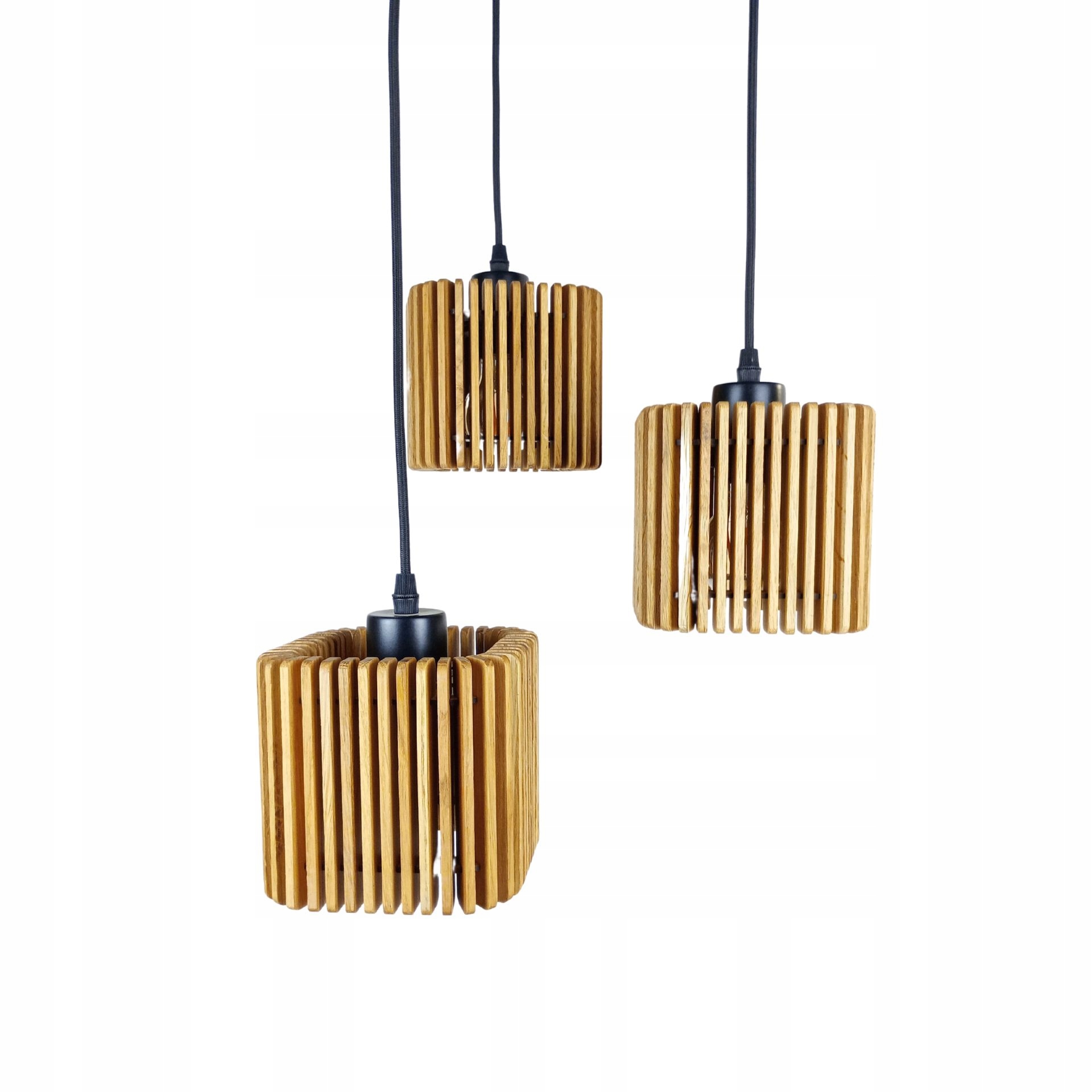 Moderní závěsná lamelová dubová lampa, trojitá sada lamp LKP3X14 vertikální