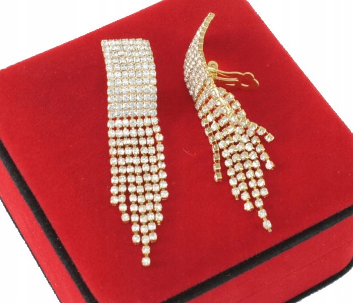 KLIPSY ZŁOTE DŁUGIE ŻMIJKI 9 CM SZKLANE CYRKONIE