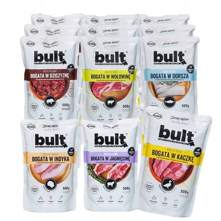 Levně Sada 18 Sáčků 500G MIX Chutí Příchutí Bult Kompletní Vlhké Krmivo