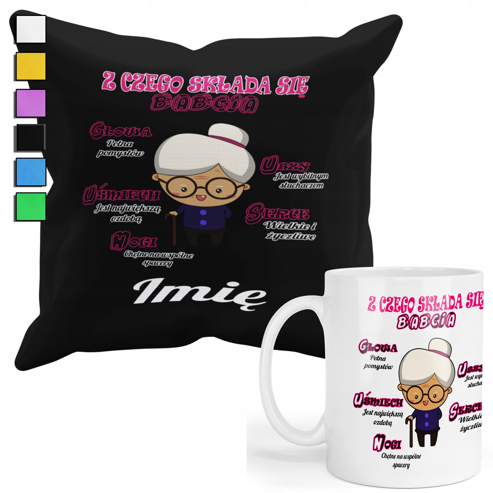 Sada Hrnek Polštář S Povlakem Na Polštář Dárek Pro Babičku, K Dni Babičky Jméno