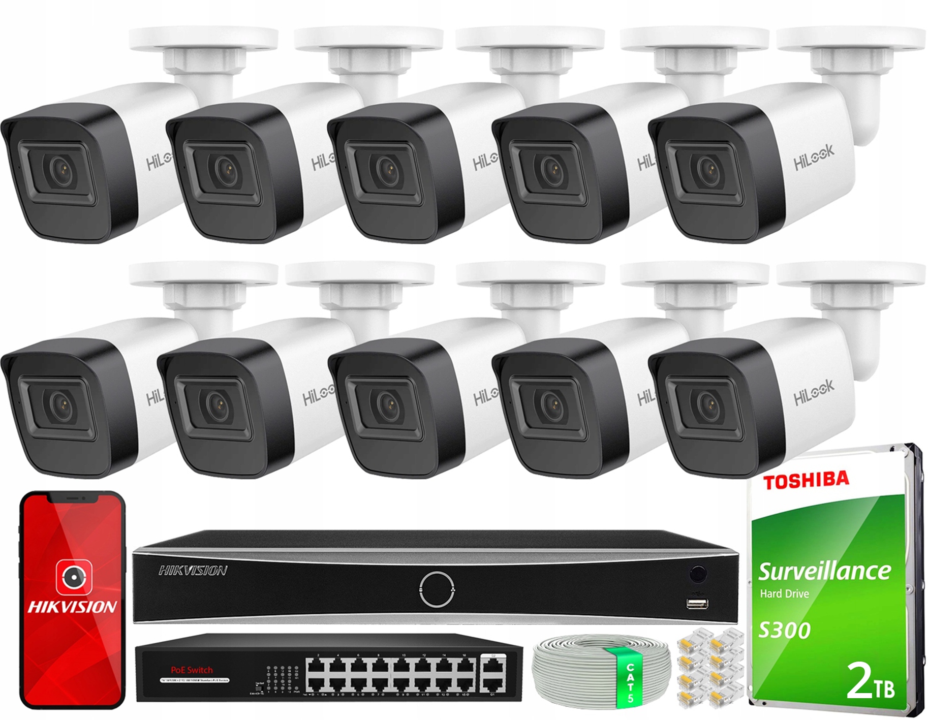 Sada pro venkovní Ip monitorování 10 kamer 4MPx PoE DS-7616NXI-K2 2TB