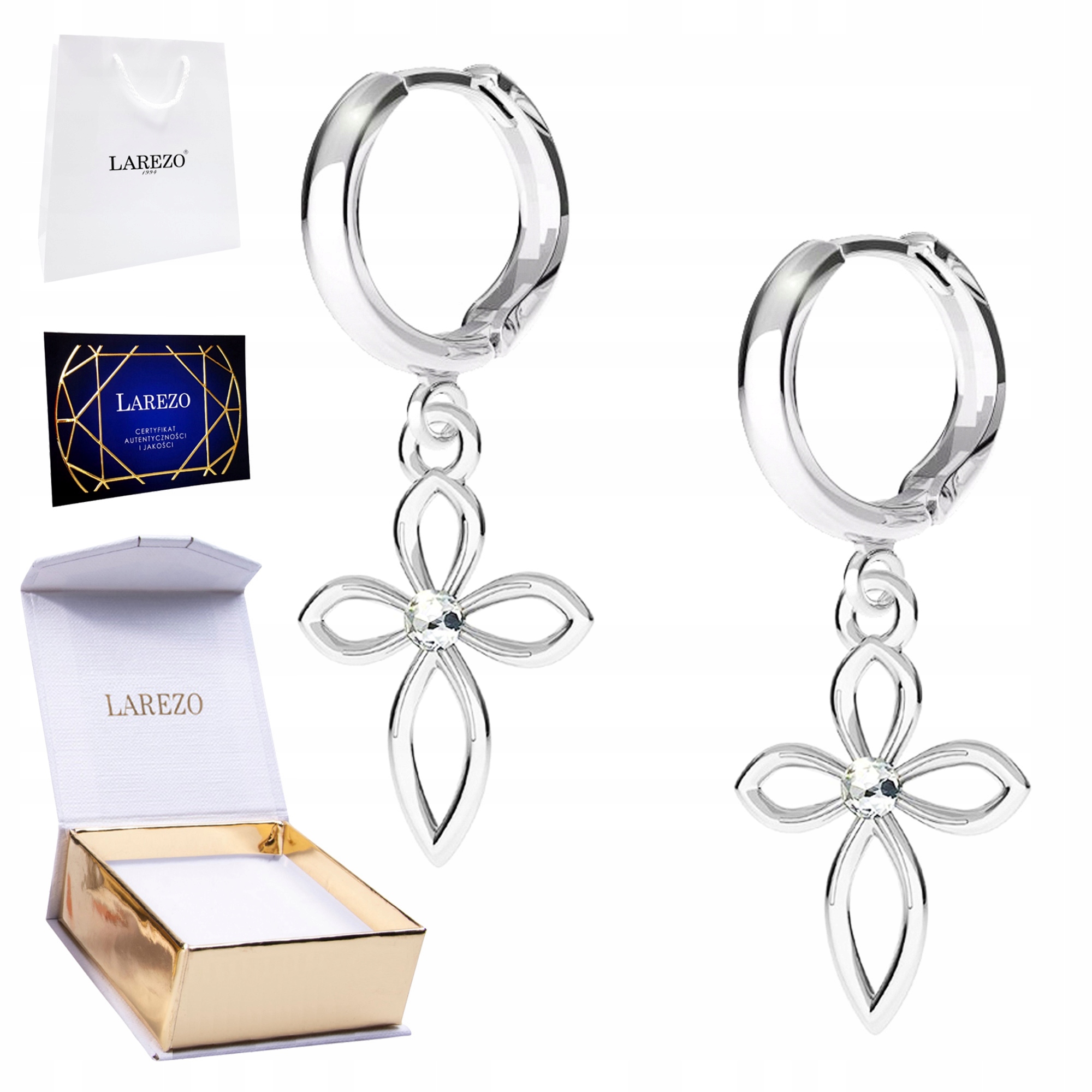 Stříbrné Náušnice 925 Křížky Zirkony s křížem Zirkony Kříže Kříž