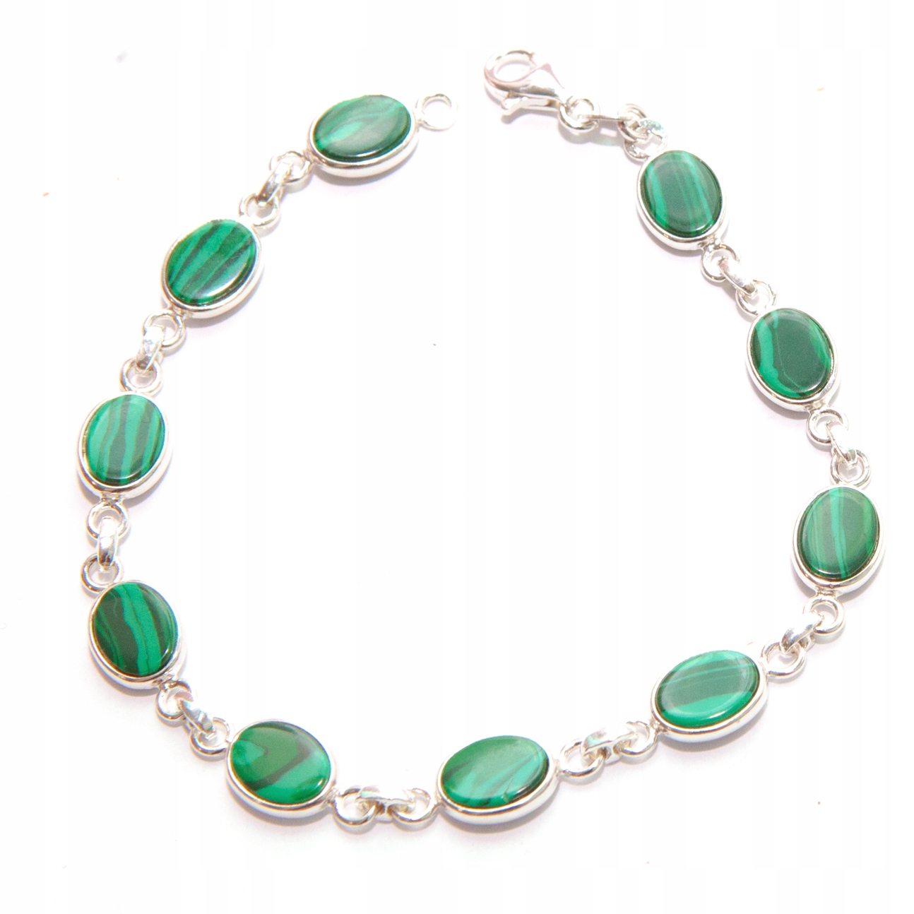 Stříbrný náramek s malachitem oválný zelený stříbro 925