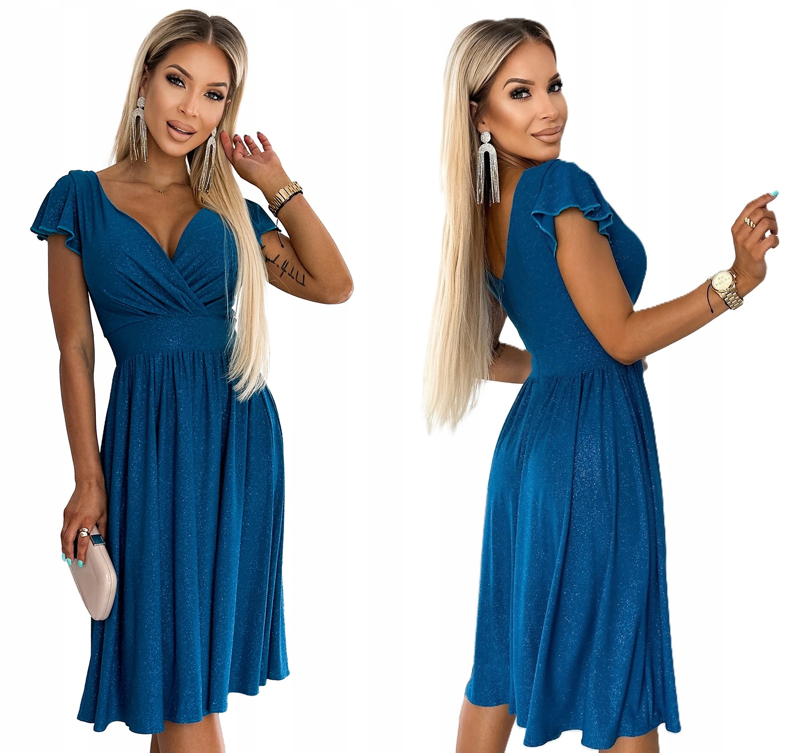 Ženské Šaty S Krátkým Rukávem Jarní Trend Mořské Se Třpytkami L