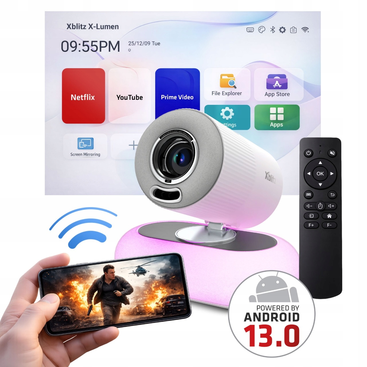 Xblitz X-Lumen Projektor Prenosný Projektor Android Tv 4K Led Wifi Reproduktor