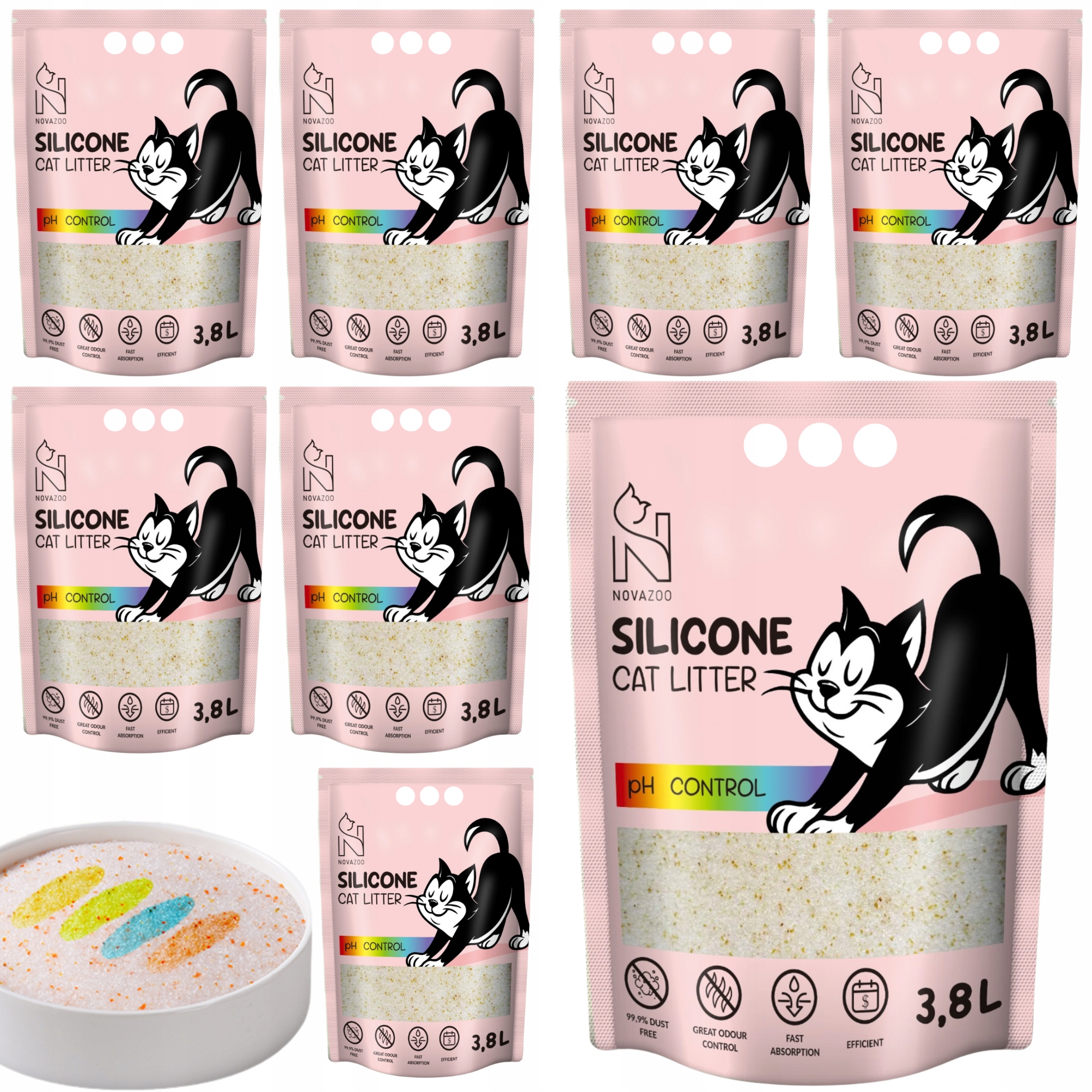 Levně 8x Novazoo Silikonové stelivo Ph Control Kontrola Moči Diagnostický 3.8L