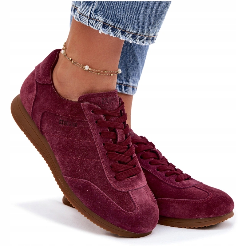 Dámské Tenisky Z Přírodního Semiše Pohodlné Big Star TT274227 Bordové 41