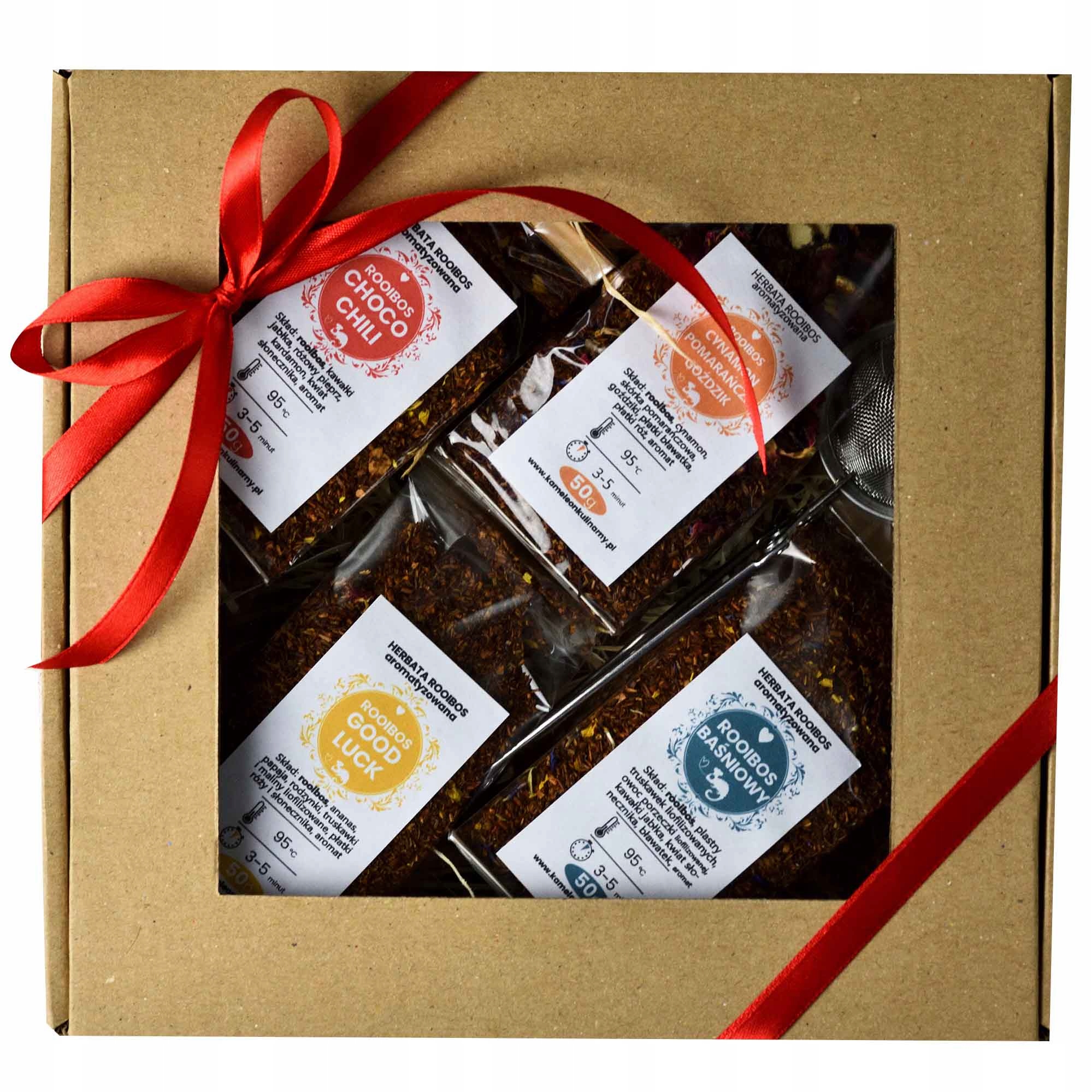ZESTAW PREZENTOWY 4 herbaty ROOISBOS i zaparzacz