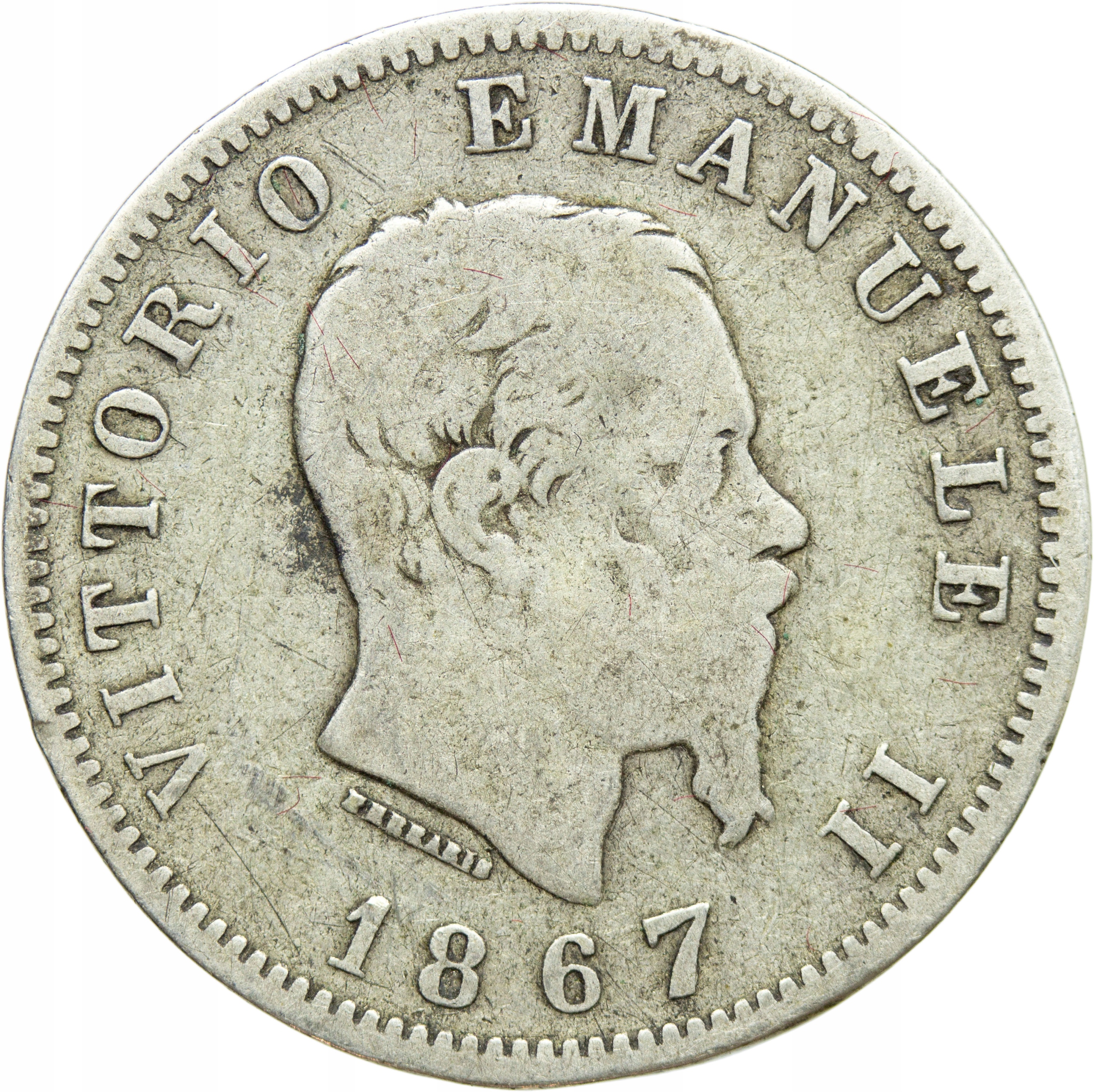 Włochy, 1 lira 1867 M BN, Wiktor Emanuel II, st. 3-