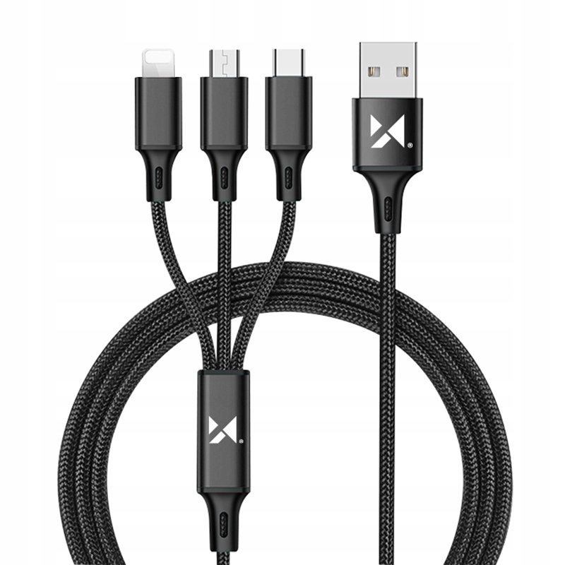 Kabel 3W1 USB-Typ C/Micro USB/Lightning 2,8A 1,25M
