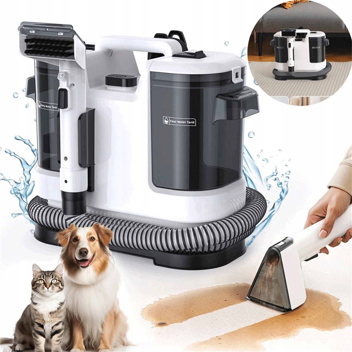 Przenośny Odkurzacz 450W Do Tapicerki Czysta Woda 1800ML Mały Rozmiar Biały