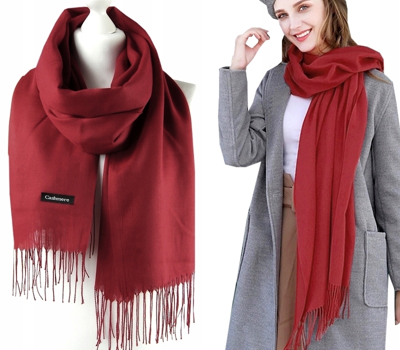 

Szal Kaszmirowy szalik komin gładki Frędzle