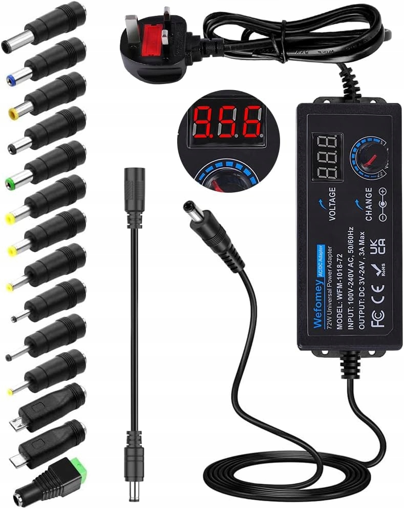 Univerzální napájecí zdroj 3 V~24 V 3 A 72 W, nastavitelný Ac/dc 14 Koncovek