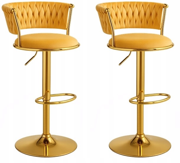 2ks Zlatý Velúrový Barový Hoker Glamour Na Zlatej Základni Regulovateľný 1