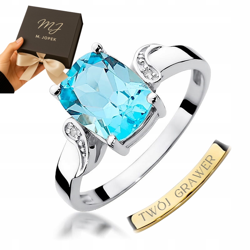 Prstýnek Bílé Zlato 585 Topaz 2,40 ct S Diamanty Gravírování M.jopek