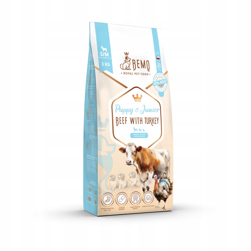 Levně Suché Krmivo pro štěňata junior Bemo 3 kg hovězí krůtí krůta krmivo