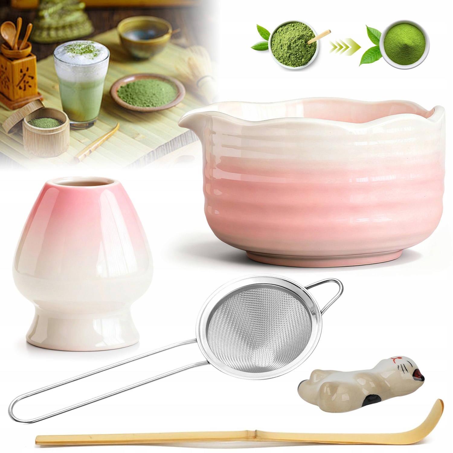 Levně Sada Na Čaj Matcha Keramika Nastavit, Chasen Metla Plec Lžička