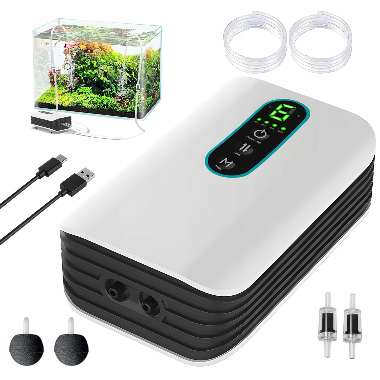 Levně Přenosná Pumpa Pro Akvárium 2600 Mah 6 Úrovní Pro Rybaření