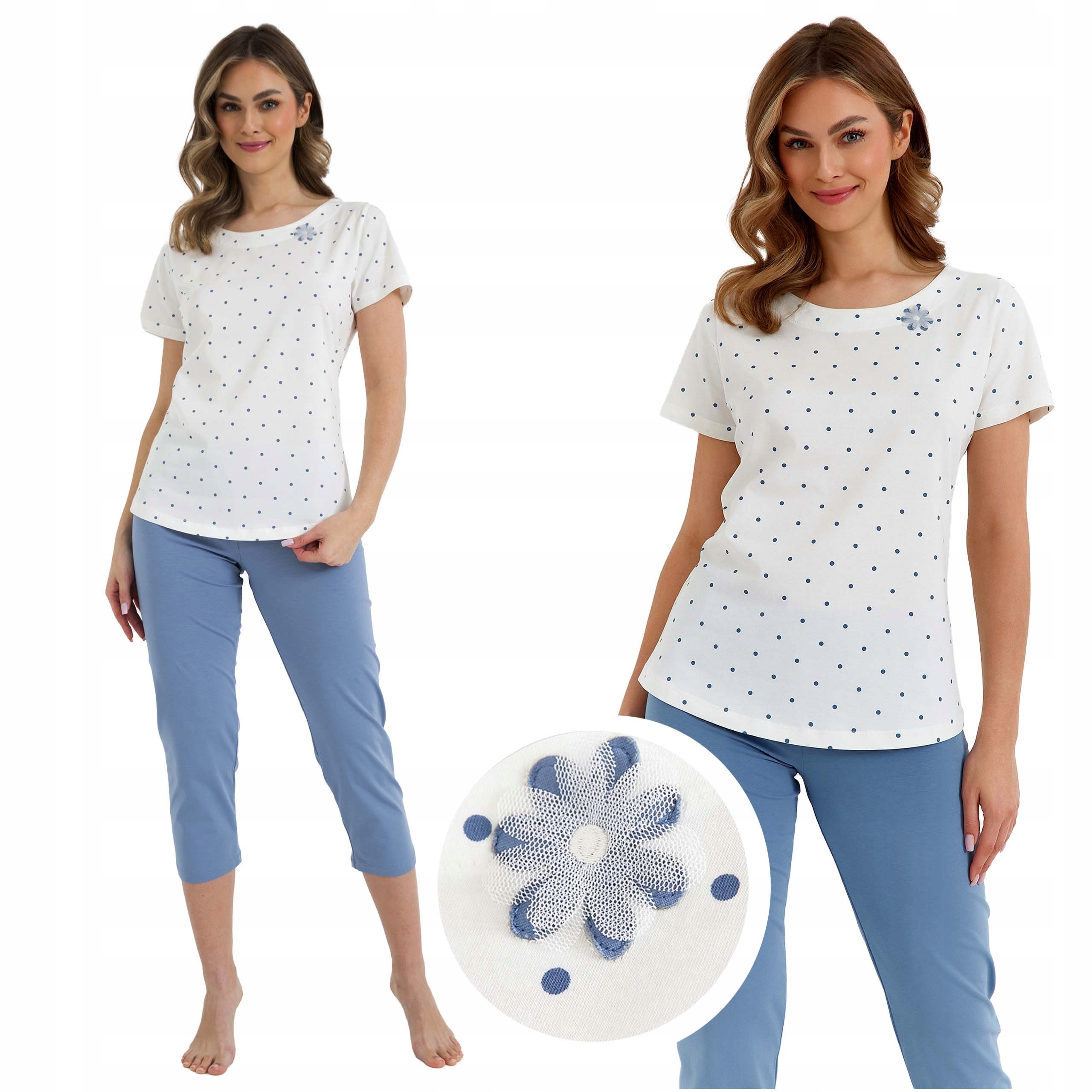 Dámské bavlněné pyžamo s krátkým rukávem 3/4 kalhoty pohodlné lehké Cana 436 L