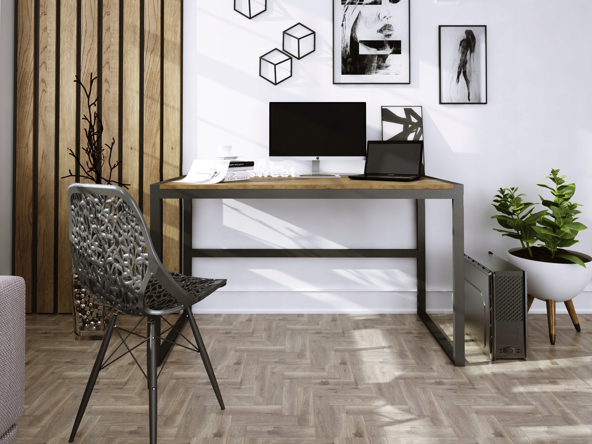 Biurko Loft , Duże Nowoczesne, Dąb Odwieczny !!! Materiał korpusu metal