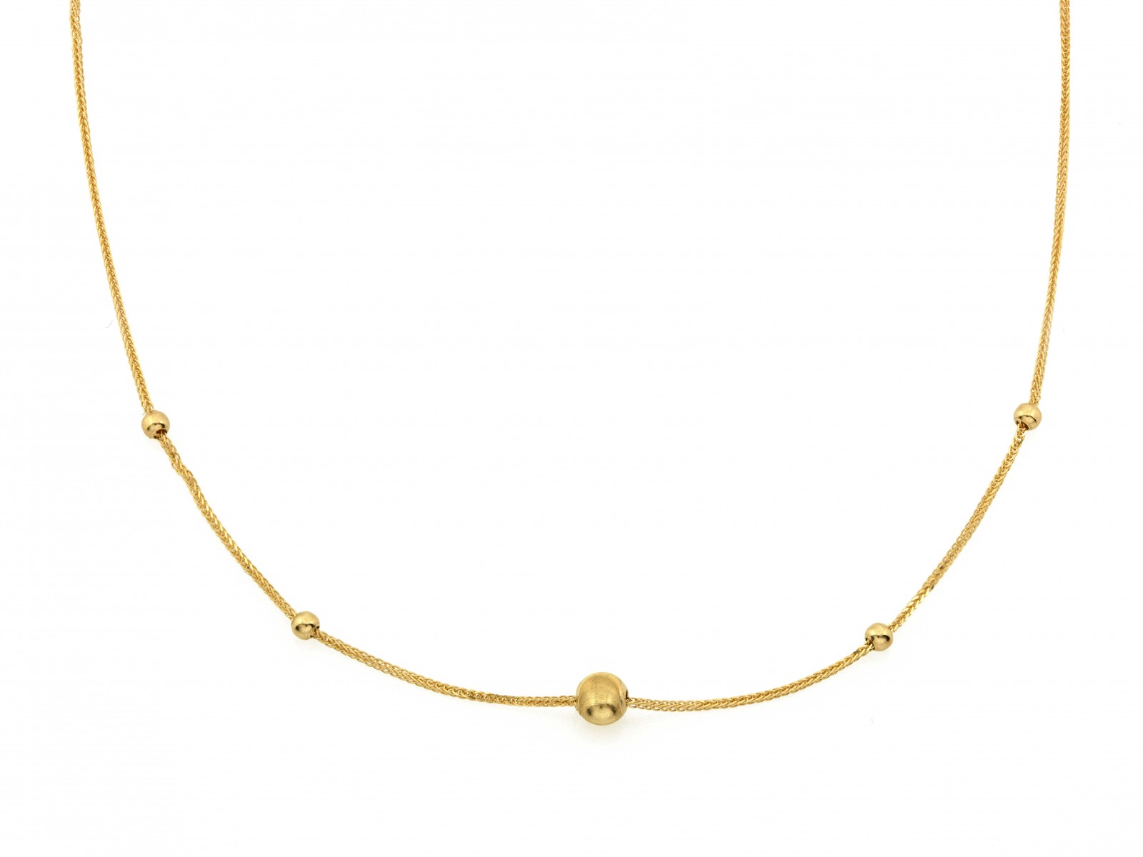 Zlatý dámský náhrdelník 585 s hladkými kuličkami, lesklý, délka 44 cm, 1.12 g