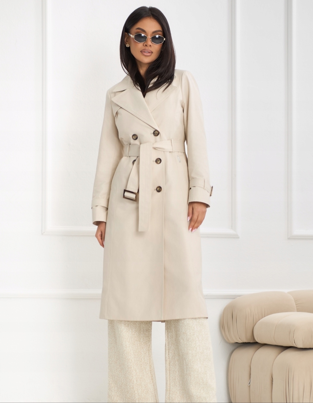 Zartex dámský trenčkotový kabát bez kapuce Logan krémový SS26 velikost 36