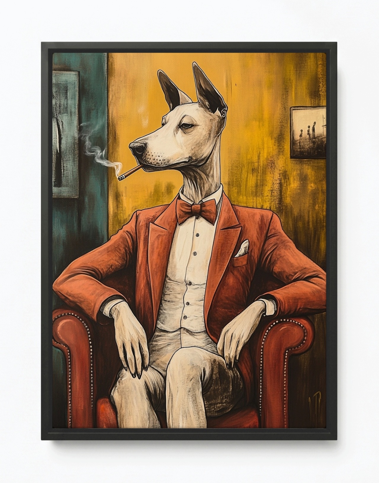 Obraz Rám Americký Box Grafika Pes Gentleman Sako Cigareta 75x100